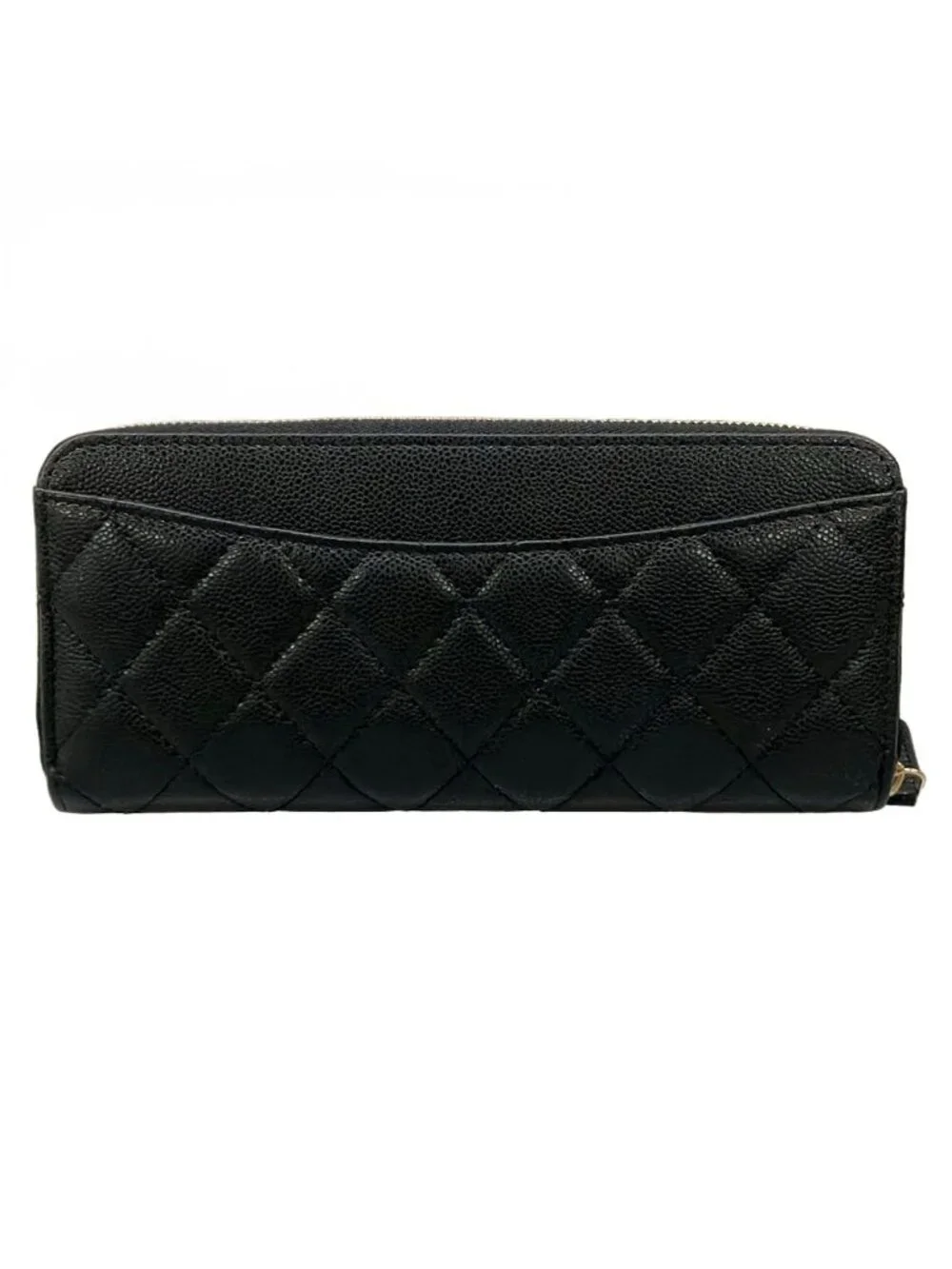 Chanel Wallet Quilted Classic Long Zip Black Champagne Gold Zip Around